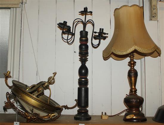 Bronze light fitting, candleabra and 1 other